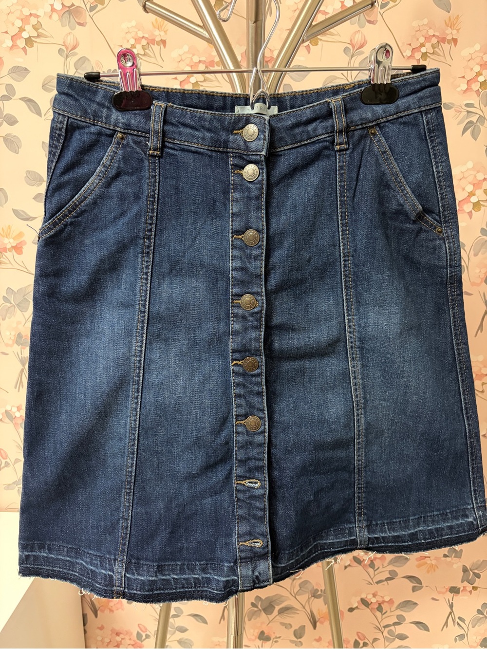 Esprit Dark Blue Button-Front Denim Mini Skirt